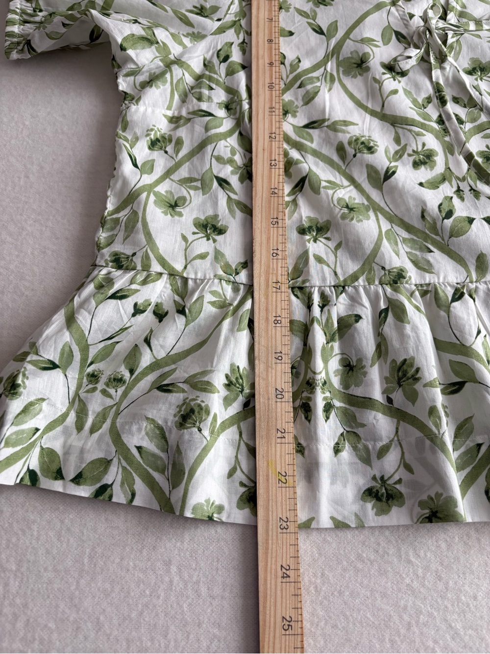 CeCe White Blouse with Green Floral Tie-Front Peplum - Picture 7 of 7